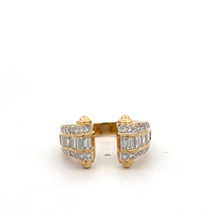 18k Yellow Gold 1.50ct E VS2 Baguette and Round Diamond Pave Set Open Ring