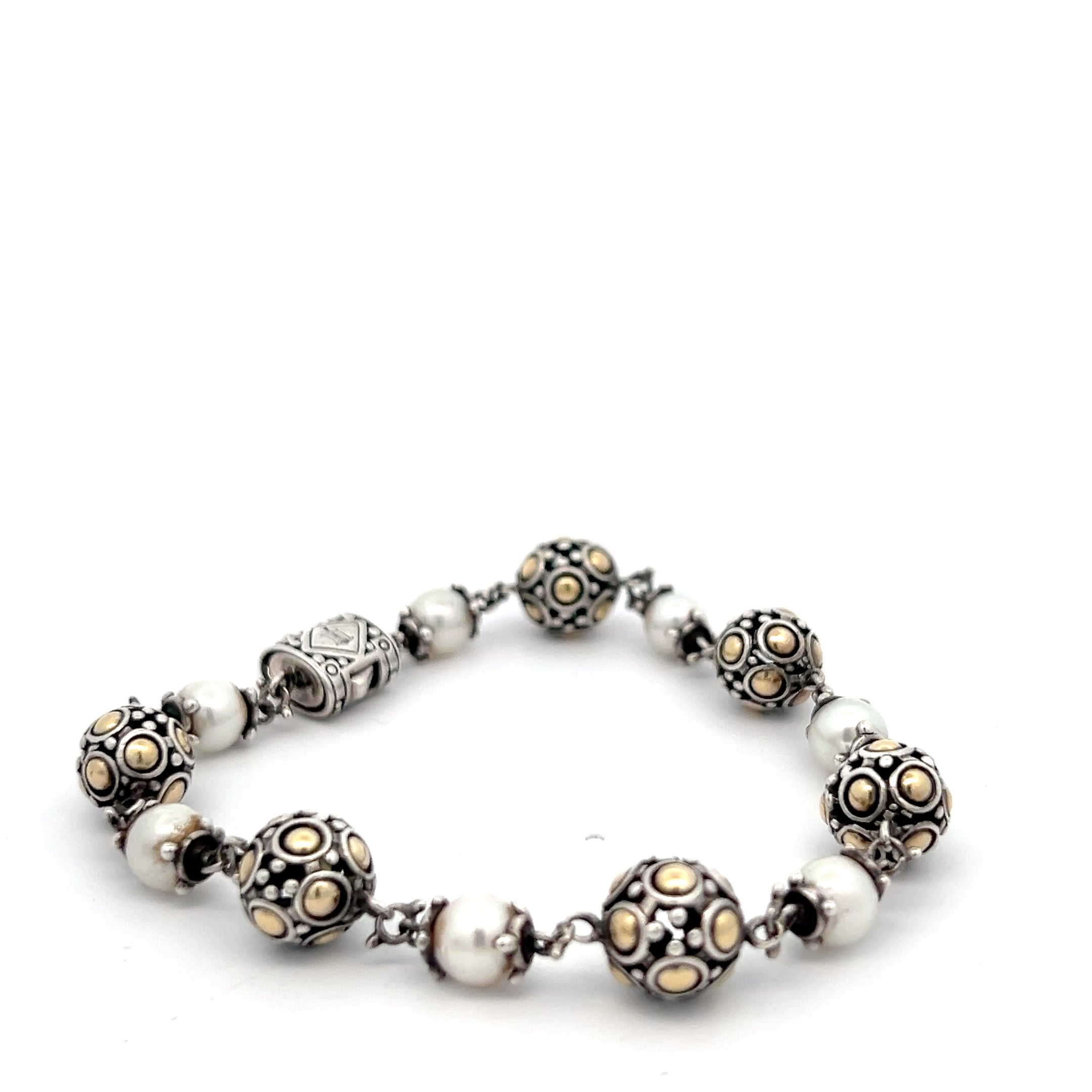 Pre-Loved John Hardy 18k Yellow Gold and Sterling Silver Pearl Bracelet