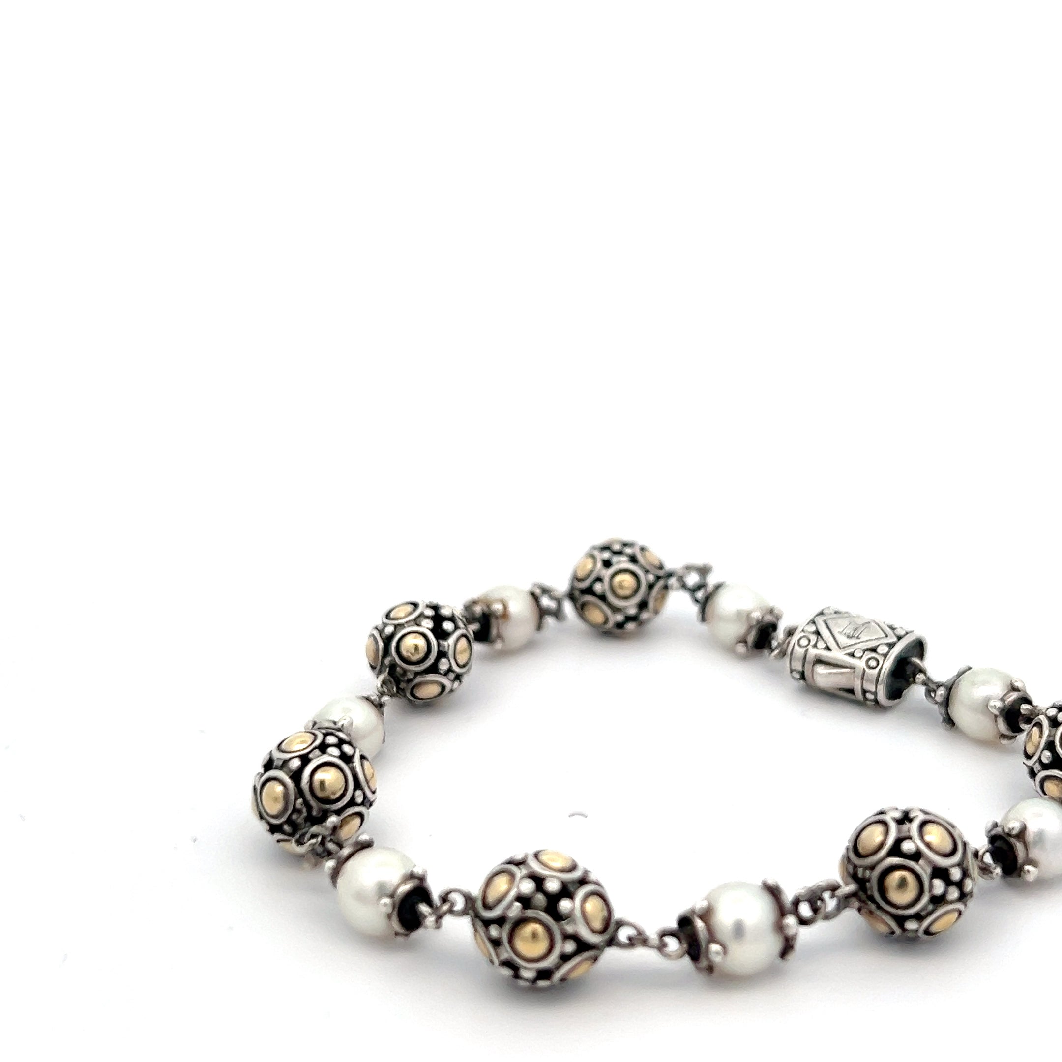 Pre-Loved John Hardy 18k Yellow Gold and Sterling Silver Pearl Bracelet