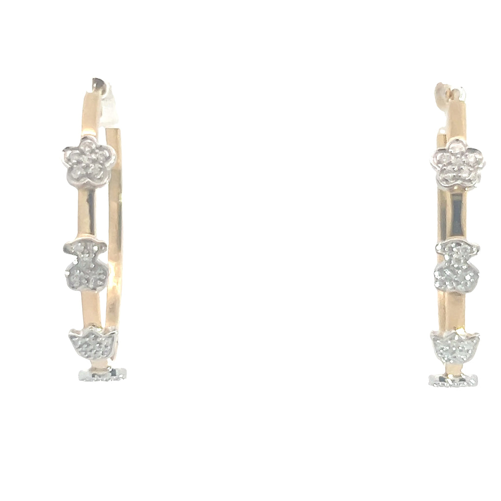 18k Two Tone Gold Hoop with symbols and 0.2ct Round Diamond Hoop Earrings