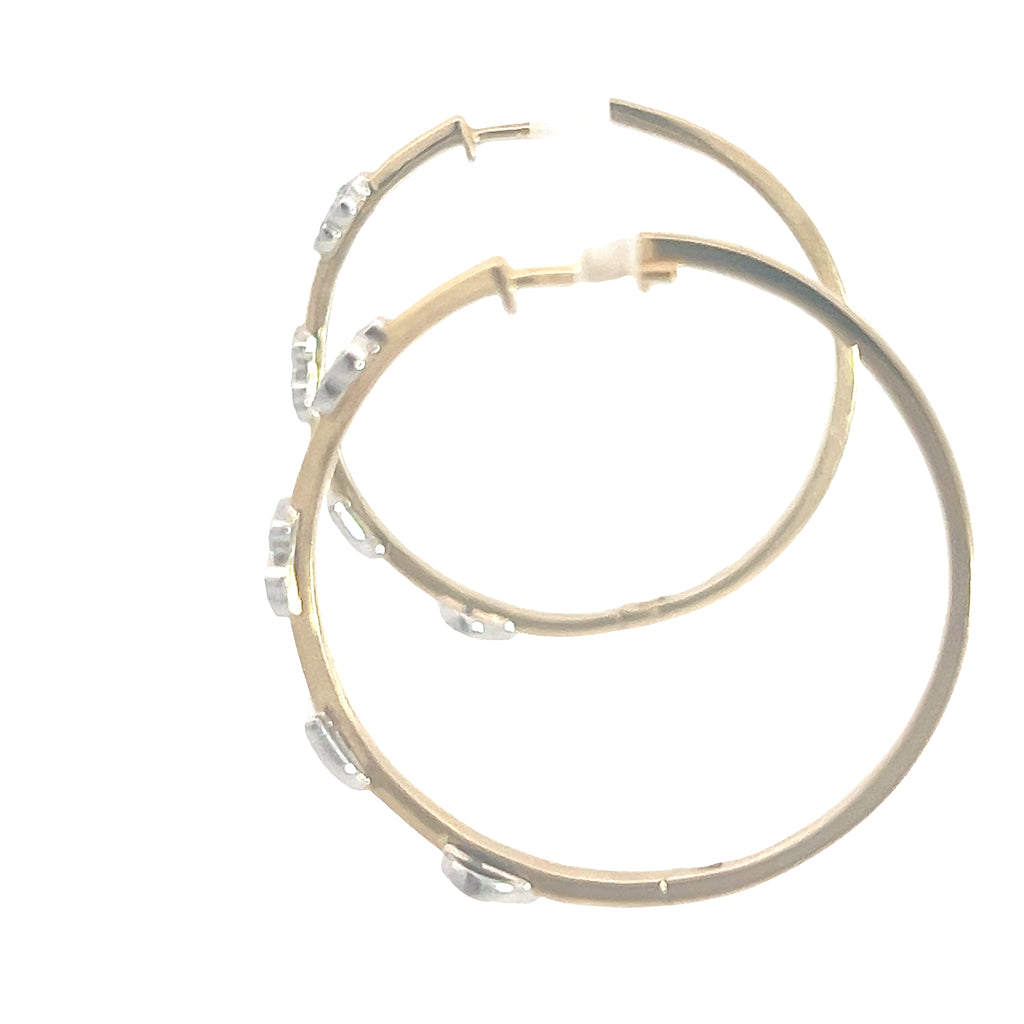 18k Two Tone Gold Hoop with symbols and 0.2ct Round Diamond Hoop Earrings
