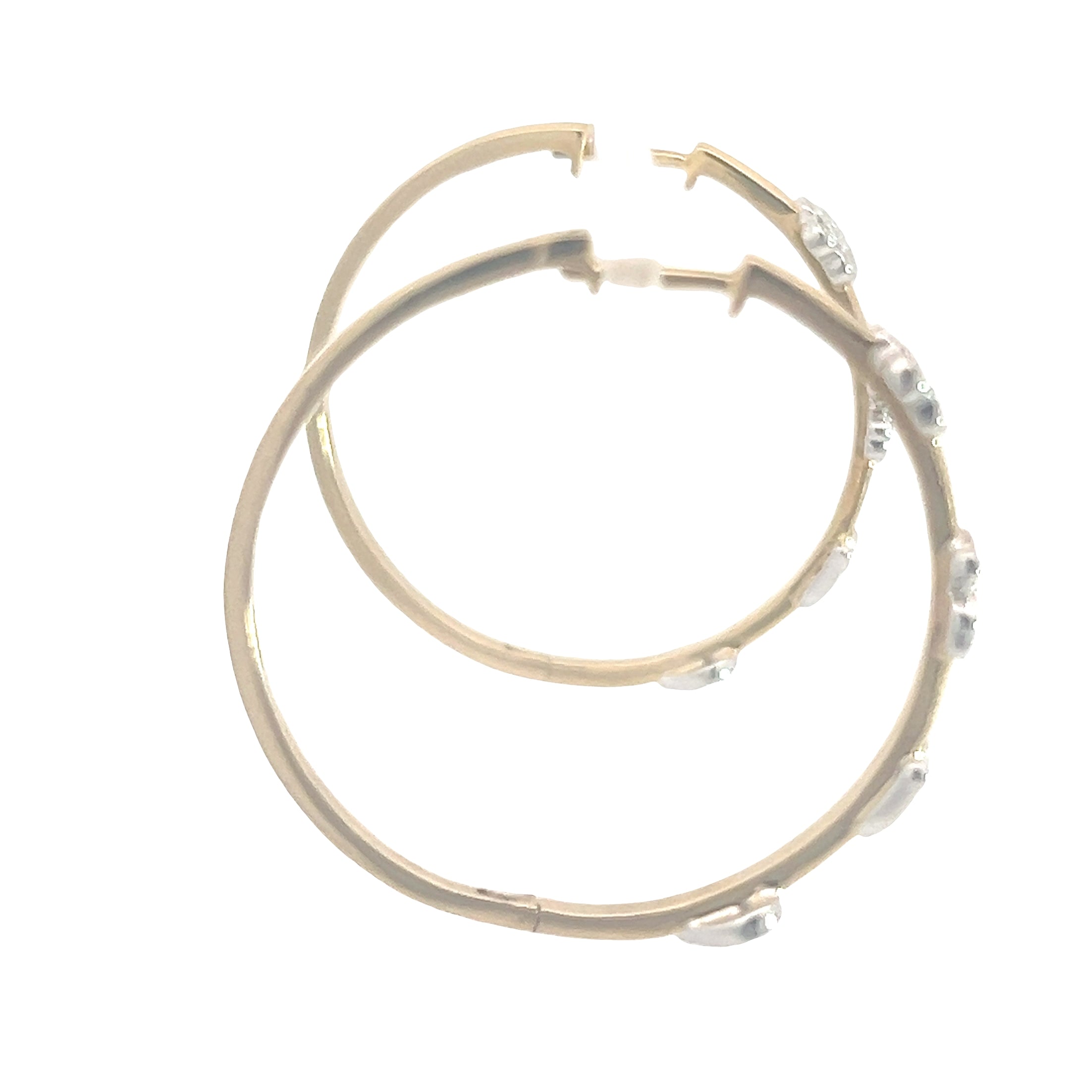 18k Two Tone Gold Hoop with symbols and 0.2ct Round Diamond Hoop Earrings