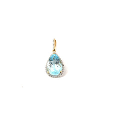 10K Yellow Gold 5.00ct Sky Blue Pear Shape Topaz/ .25ct H SI2 Round Diamond Pendant