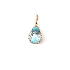 10K Yellow Gold 5.00ct Sky Blue Pear Shape Topaz/ .25ct H SI2 Round Diamond Pendant