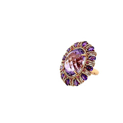 18K Rose Gold 19.53ct  Amethyst and Ruby  .70ct F VS2 Round Diamond Cocktail Ring