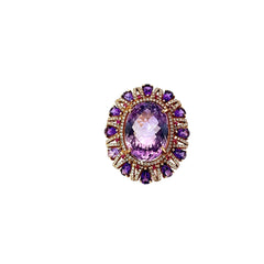 18K Rose Gold 19.53ct  Amethyst and Ruby  .70ct F VS2 Round Diamond Cocktail Ring