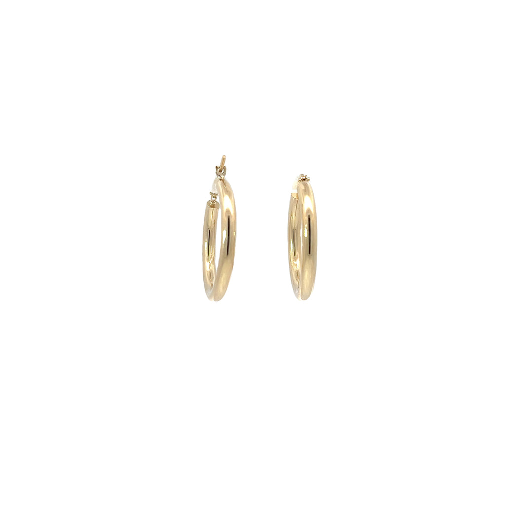 14k Yellow Gold Medium Polished 3mm Tube Hoop Earrings 2.0 gram