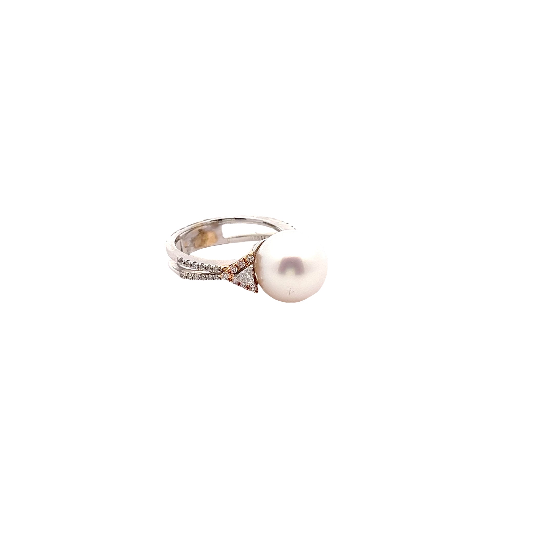 18k White and Rose Gold .50ct G SI1 Round Diamond and 11mm Freshwater Pearl Ring