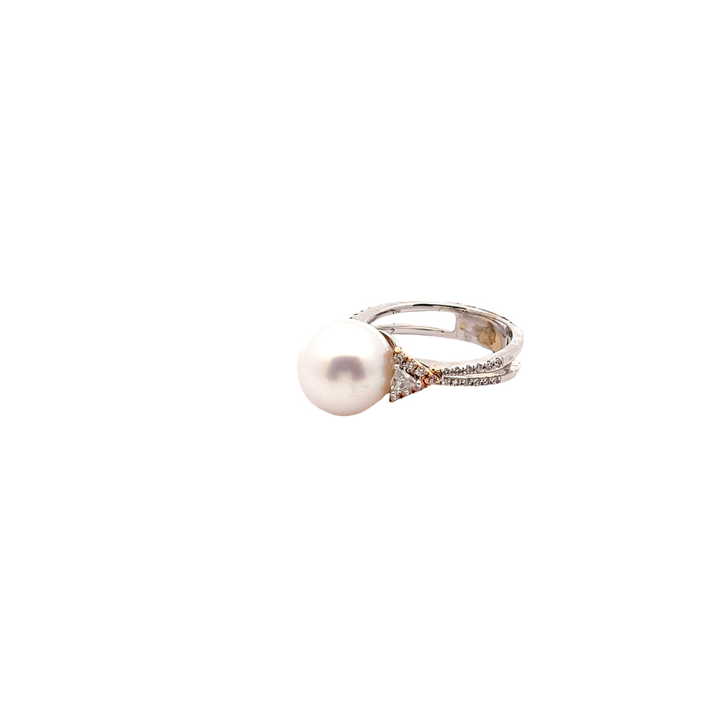 18k White and Rose Gold .50ct G SI1 Round Diamond and 11mm Freshwater Pearl Ring
