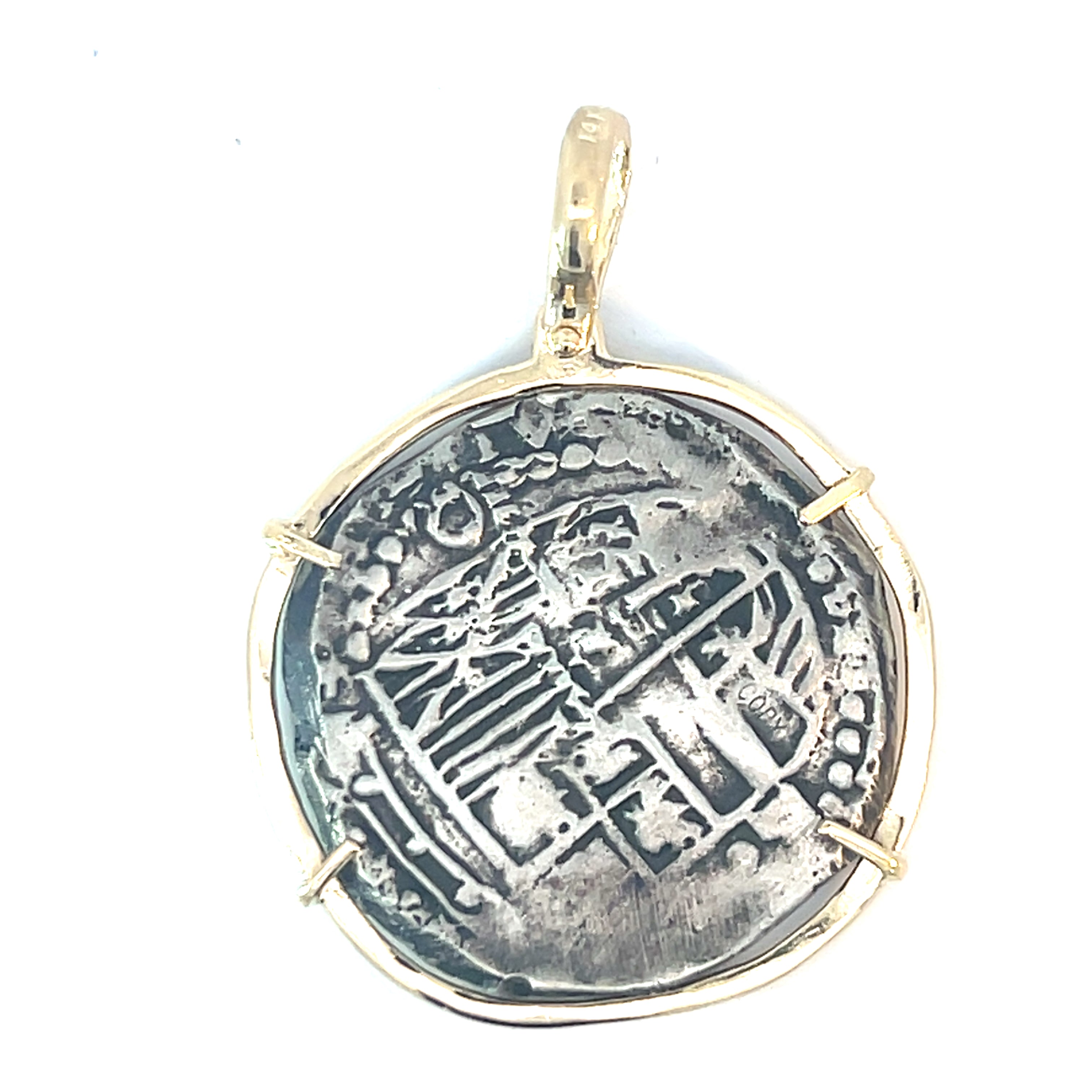 14k Two Tone Large Coin Frame Atocha Copy Pendant