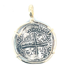 14k Two Tone Large Coin Frame Atocha Copy Pendant