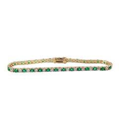 14k Yellow Gold 2.45ct Round Emerald AA and 2.40ct G VS2 Round Diamond Alternating Tennis Bracelet