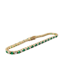 14k Yellow Gold 2.45ct Round Emerald AA and 2.40ct G VS2 Round Diamond Alternating Tennis Bracelet