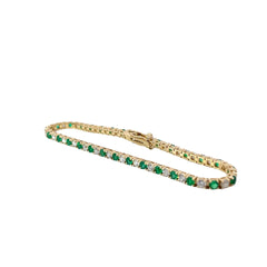 14k Yellow Gold 2.45ct Round Emerald AA and 2.40ct G VS2 Round Diamond Alternating Tennis Bracelet