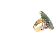 14k Yellow Gold Marquise Jade Green  and .35ct Pink Sapphire Ring