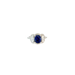 14K WHITE GOLD 2.26CT SRI LANKA BLUE ROUND SAPPHIRE/.75CT HVS2 DIAMOND RING