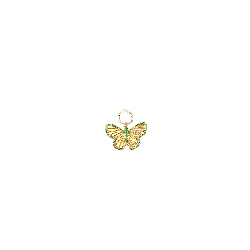 14k Yellow Gold Butterfly Charm with Green Tsavorite 1.7 gram