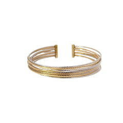 14K TWO TONE DIAMOND CUT NINE BANGLE BRACELET