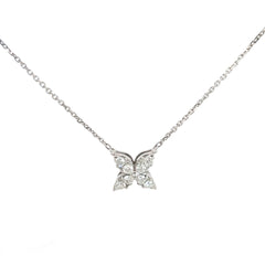 14k White Gold .50ct G VS2 Round Diamond Flower Pendant with Diamond By the Yard Necklace