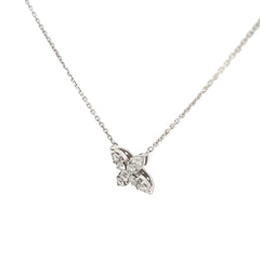 14k White Gold .50ct G VS2 Round Diamond Flower Pendant with Diamond By the Yard Necklace