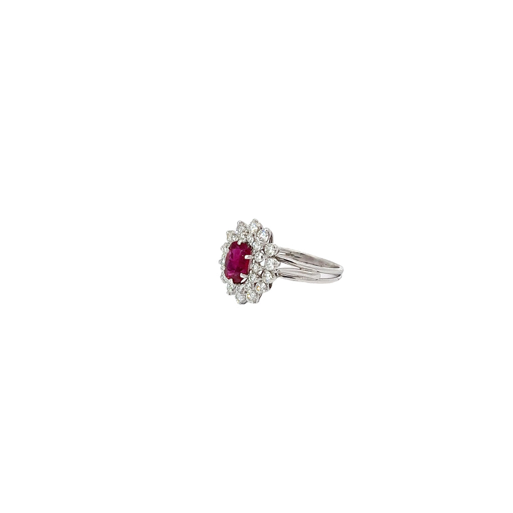 18k White Gold 1.00ct  Burma Ruby/ .75ct  F VS2 Round Diamond Ring