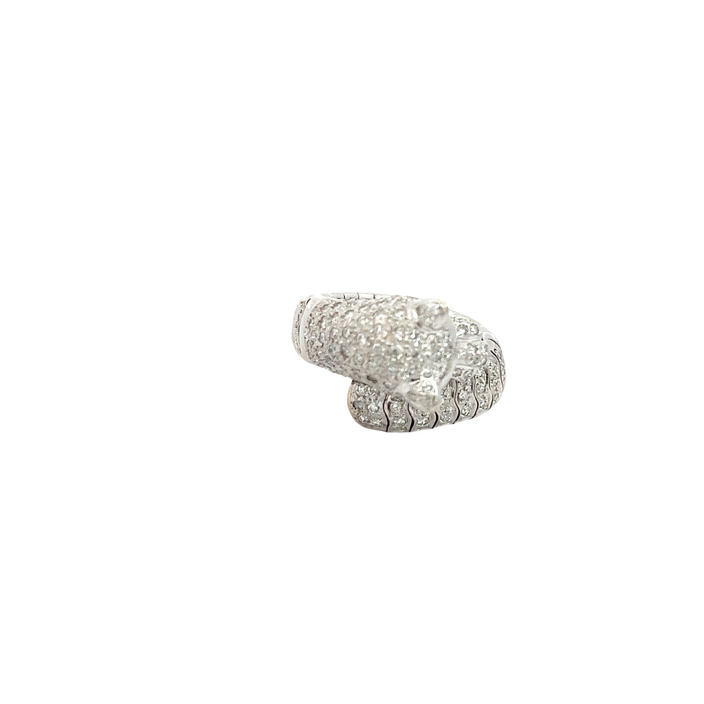 18k White Gold 1.50ct F VS2 Round Diamond Flexible Panther Ring 10.8 gram