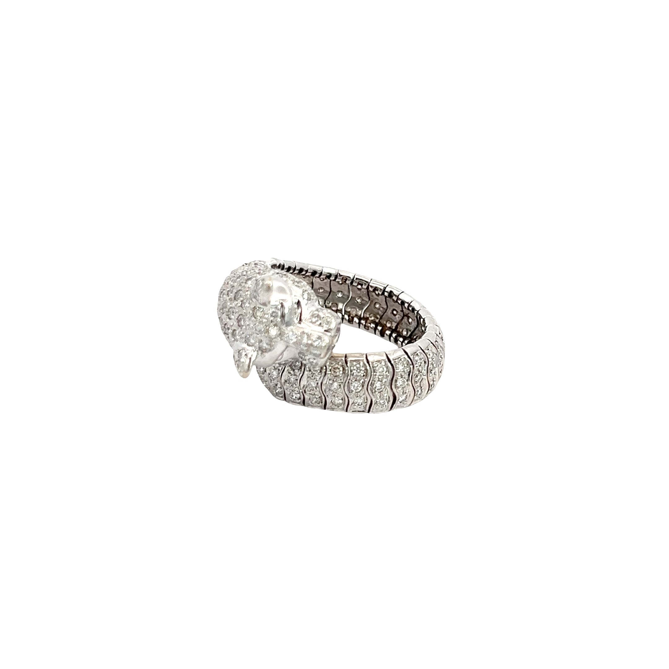 18k White Gold 1.50ct F VS2 Round Diamond Flexible Panther Ring 10.8 gram