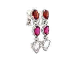 18k White Gold 1.00ct F VS2 Oval Shaped Diamond , (2) 9.96ct Oval Shaped Spessartine Garnet, (2) 10.01ct Oval Shaped Tourmaline Rubellite and  (2) 10.97ct Trillion Shaped Kunzite Drop Earrings Certified By GIA #5231392666