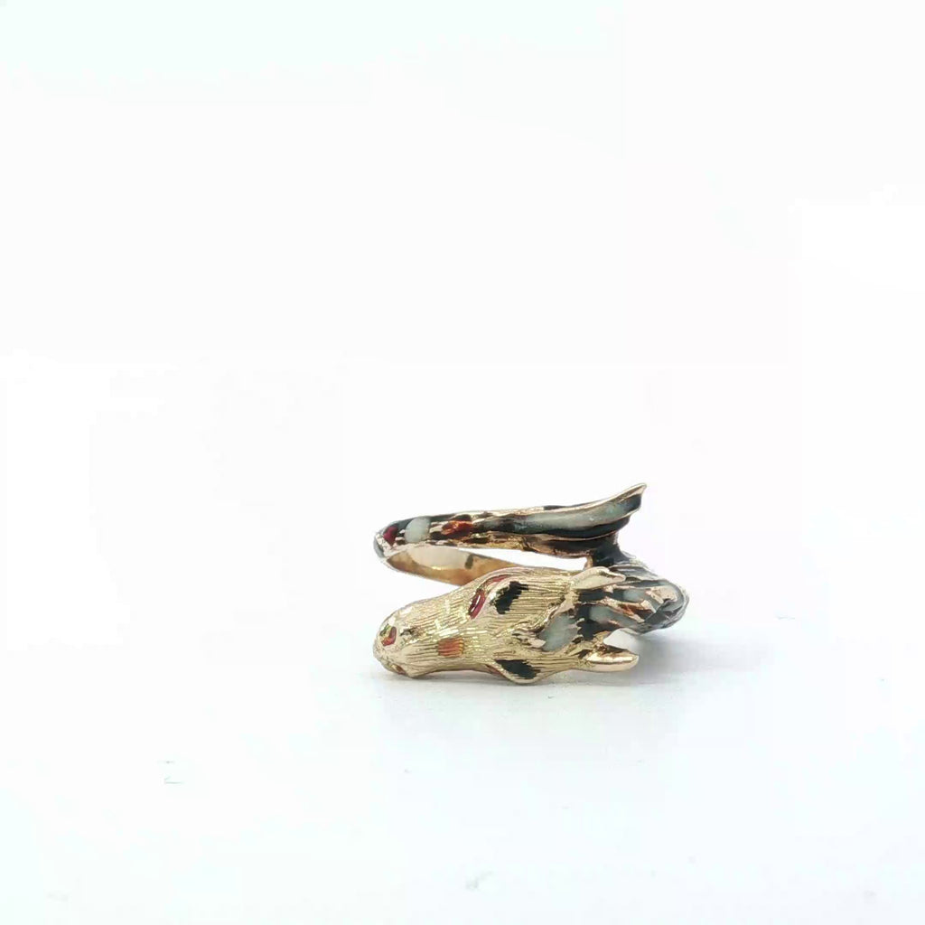 18k Yellow Gold Horse Enamel Design Ring