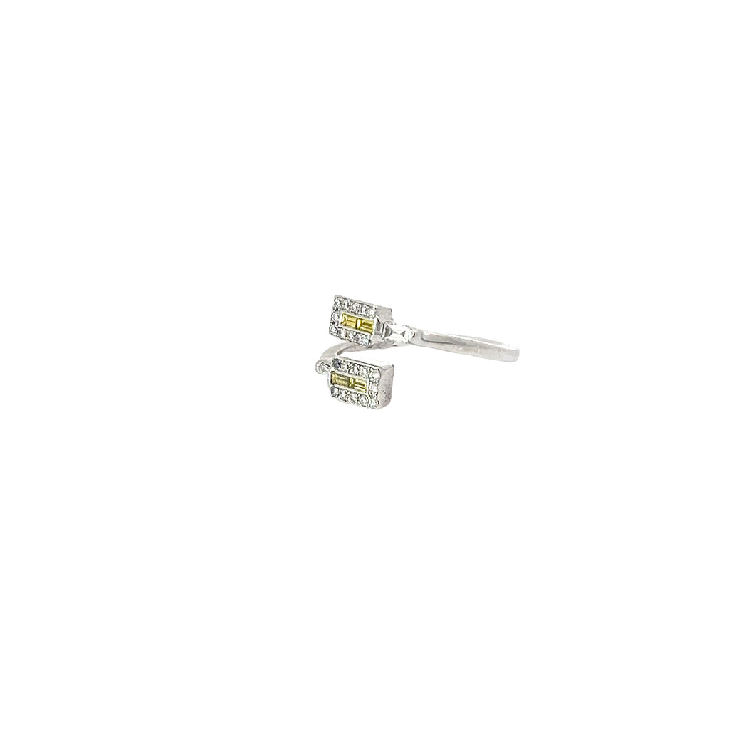 14k white gold .38ct G VS2 Baguette Shaped and Round Total Weight of diamond bypass ring