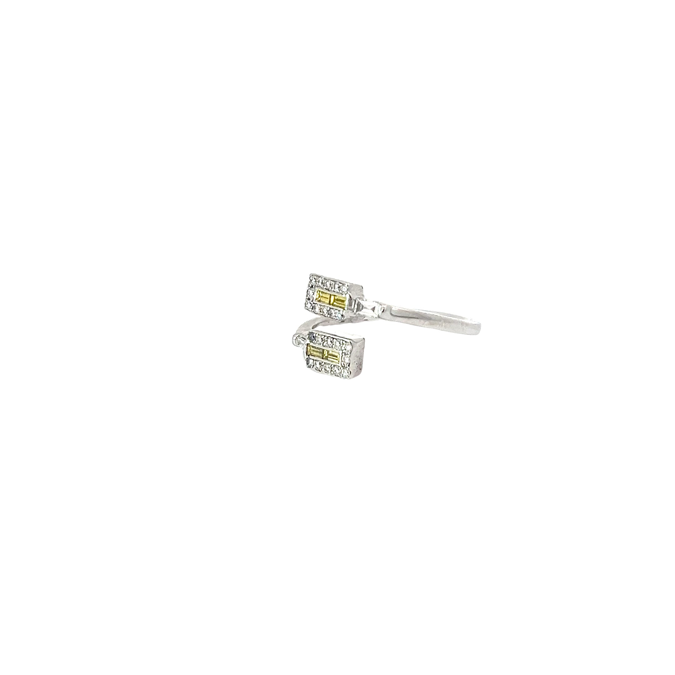 14k white gold .38ct G VS2 Baguette Shaped and Round Total Weight of diamond bypass ring