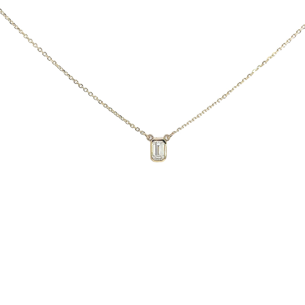 14K YELLOW GOLD .37CT F VS2 EMERALD CUT SOLITAIRE PENDANT