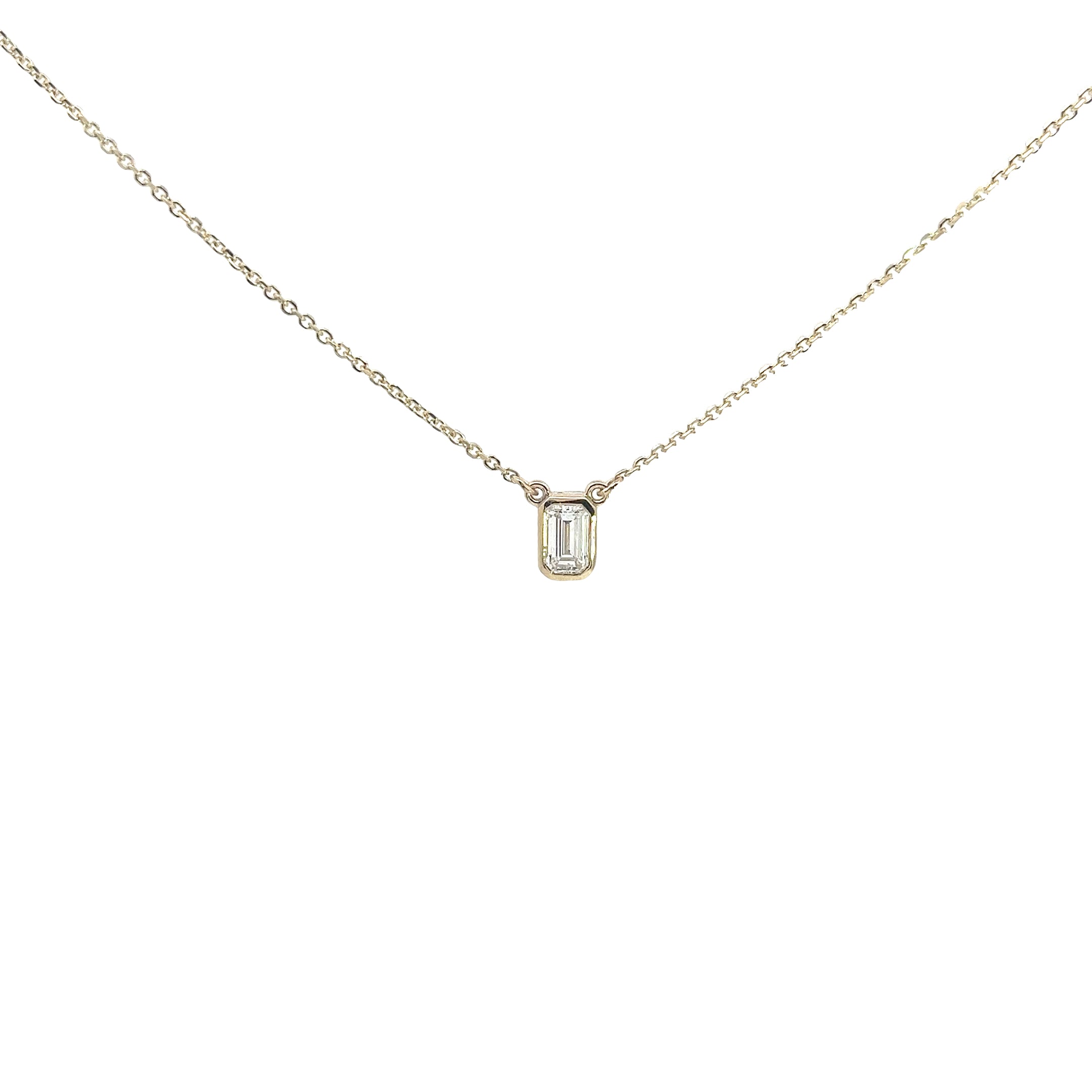 14K YELLOW GOLD .37CT F VS2 EMERALD CUT SOLITAIRE PENDANT