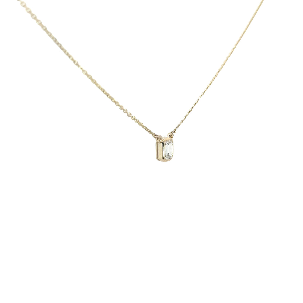 14K YELLOW GOLD .37CT F VS2 EMERALD CUT SOLITAIRE PENDANT