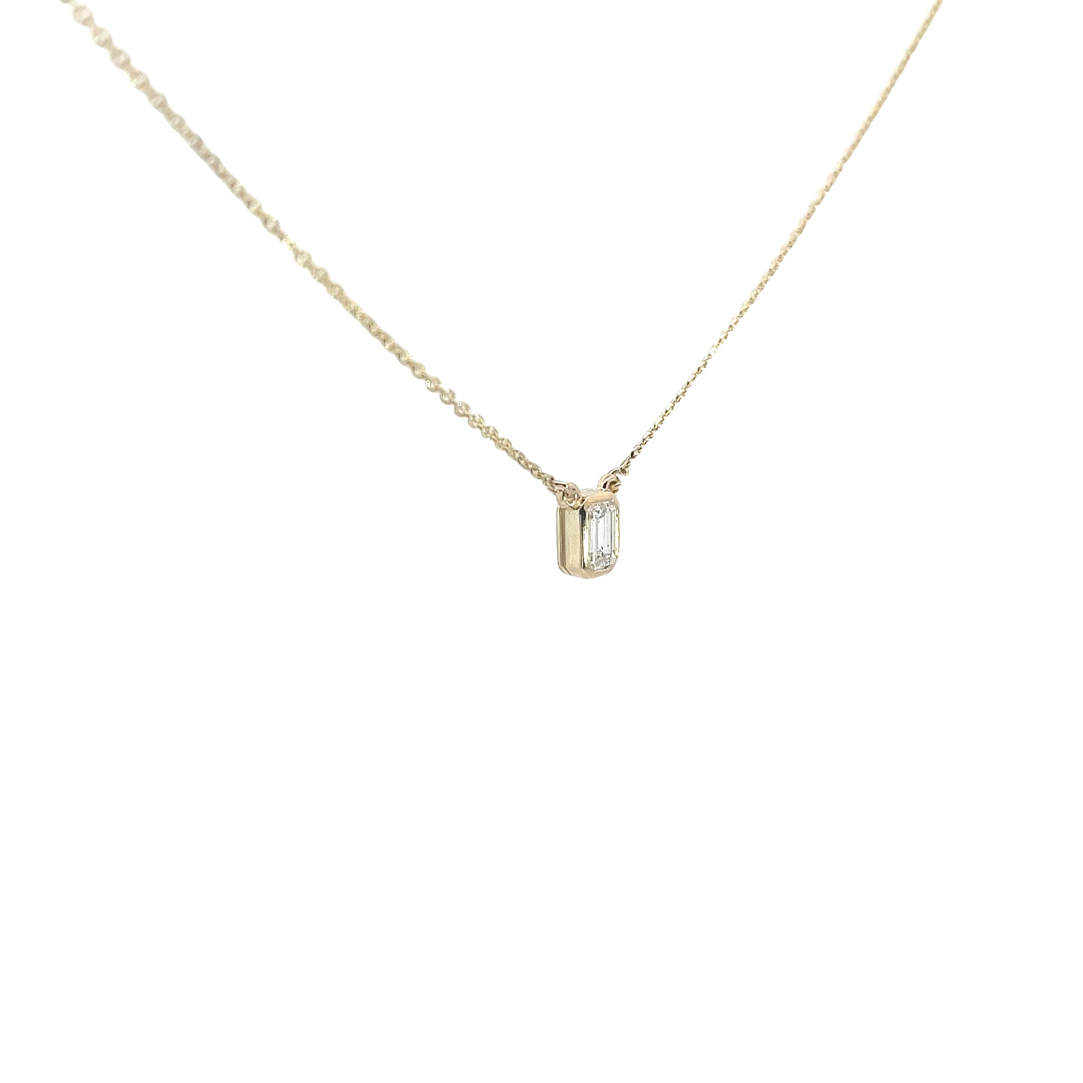 14K YELLOW GOLD .37CT F VS2 EMERALD CUT SOLITAIRE PENDANT
