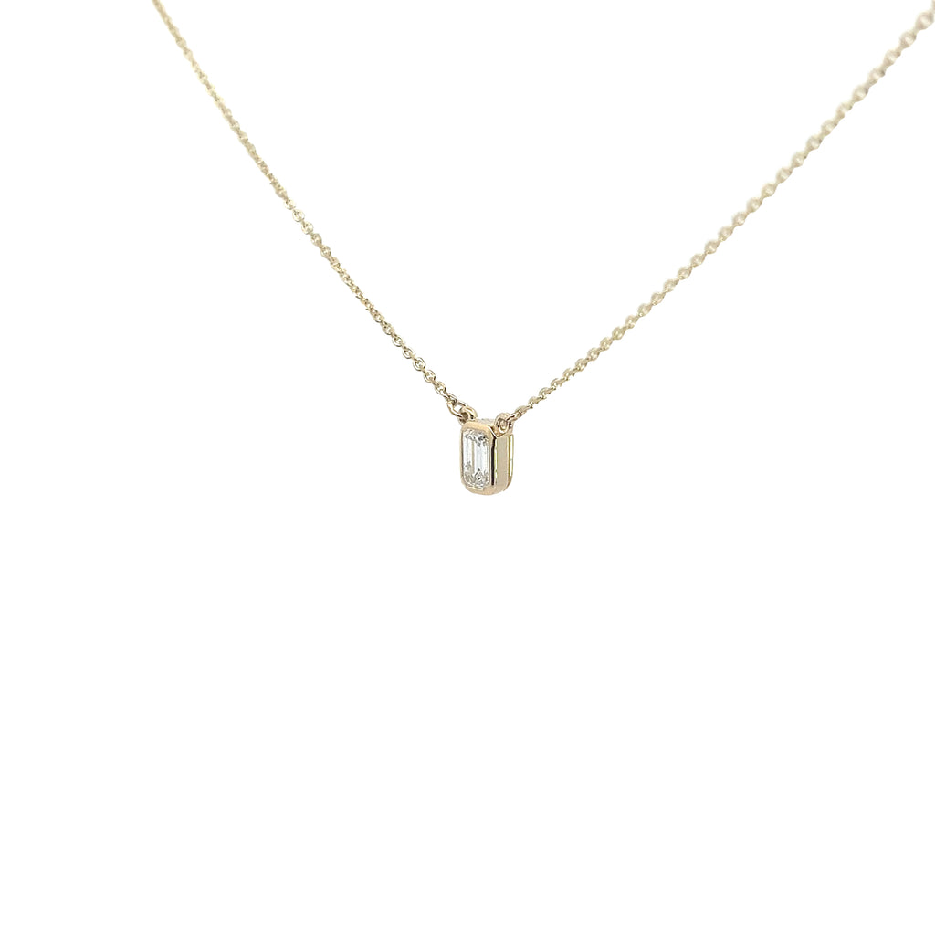 14K YELLOW GOLD .37CT F VS2 EMERALD CUT SOLITAIRE PENDANT