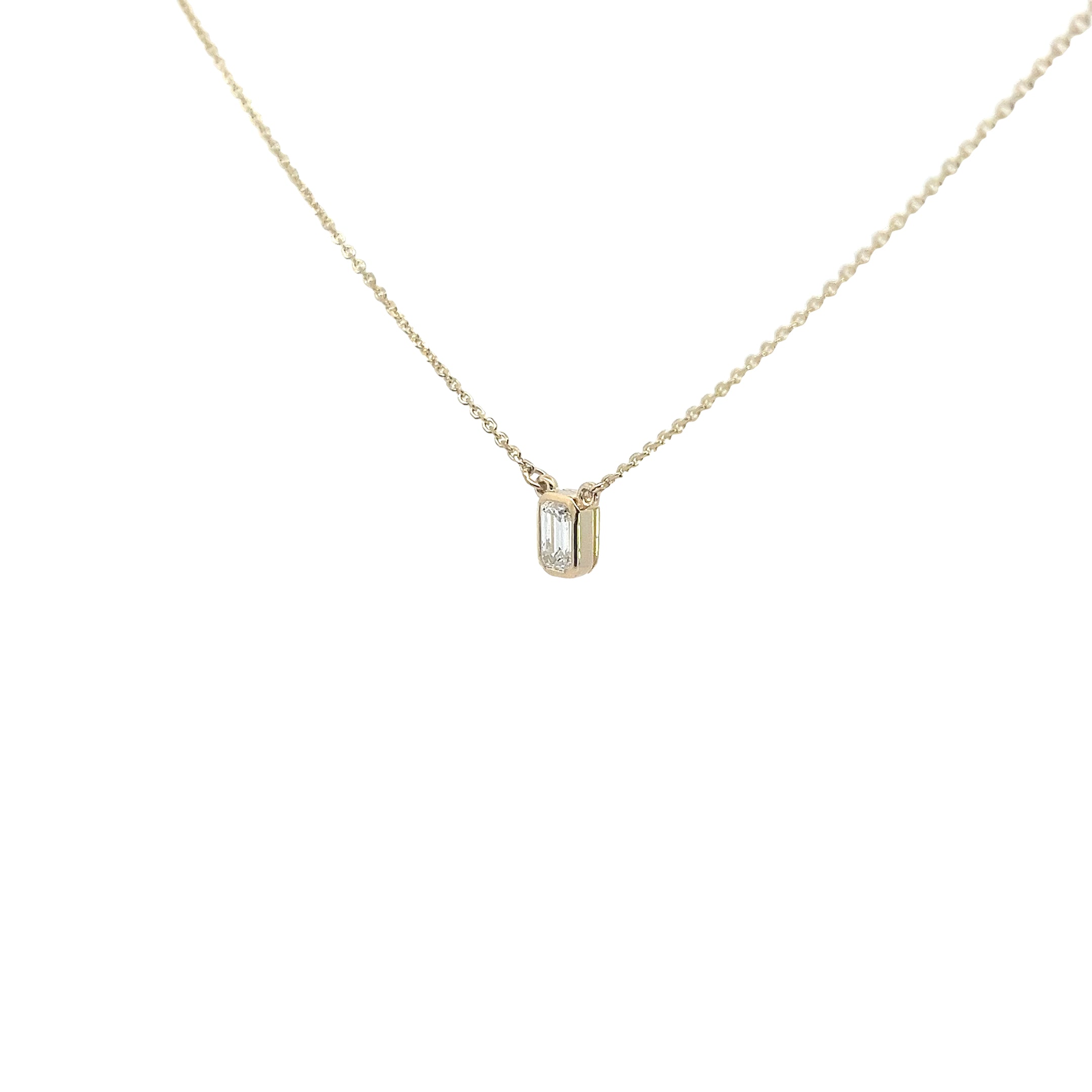 14K YELLOW GOLD .37CT F VS2 EMERALD CUT SOLITAIRE PENDANT
