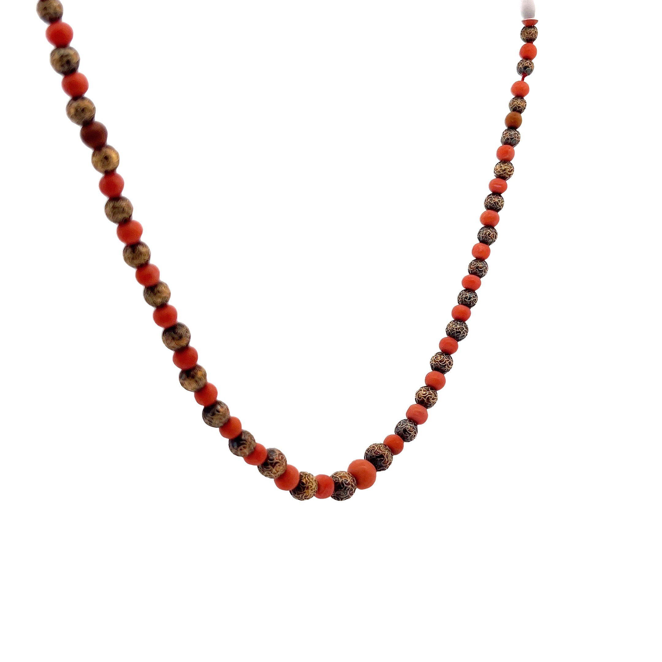 18k yellow gold Vintage Coral and gold bead necklace