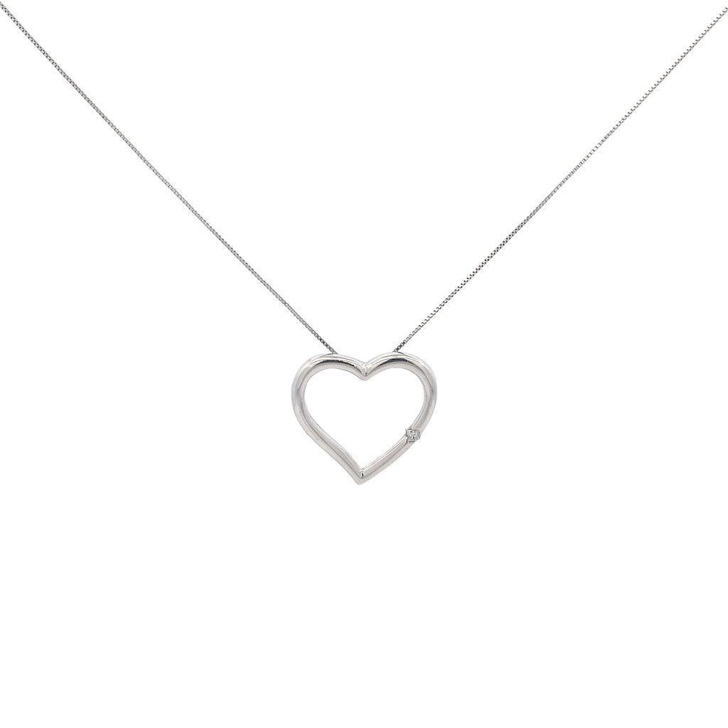 14k White Gold .07ct G SI1 Princess Cut Diamond Floating Heart Necklace