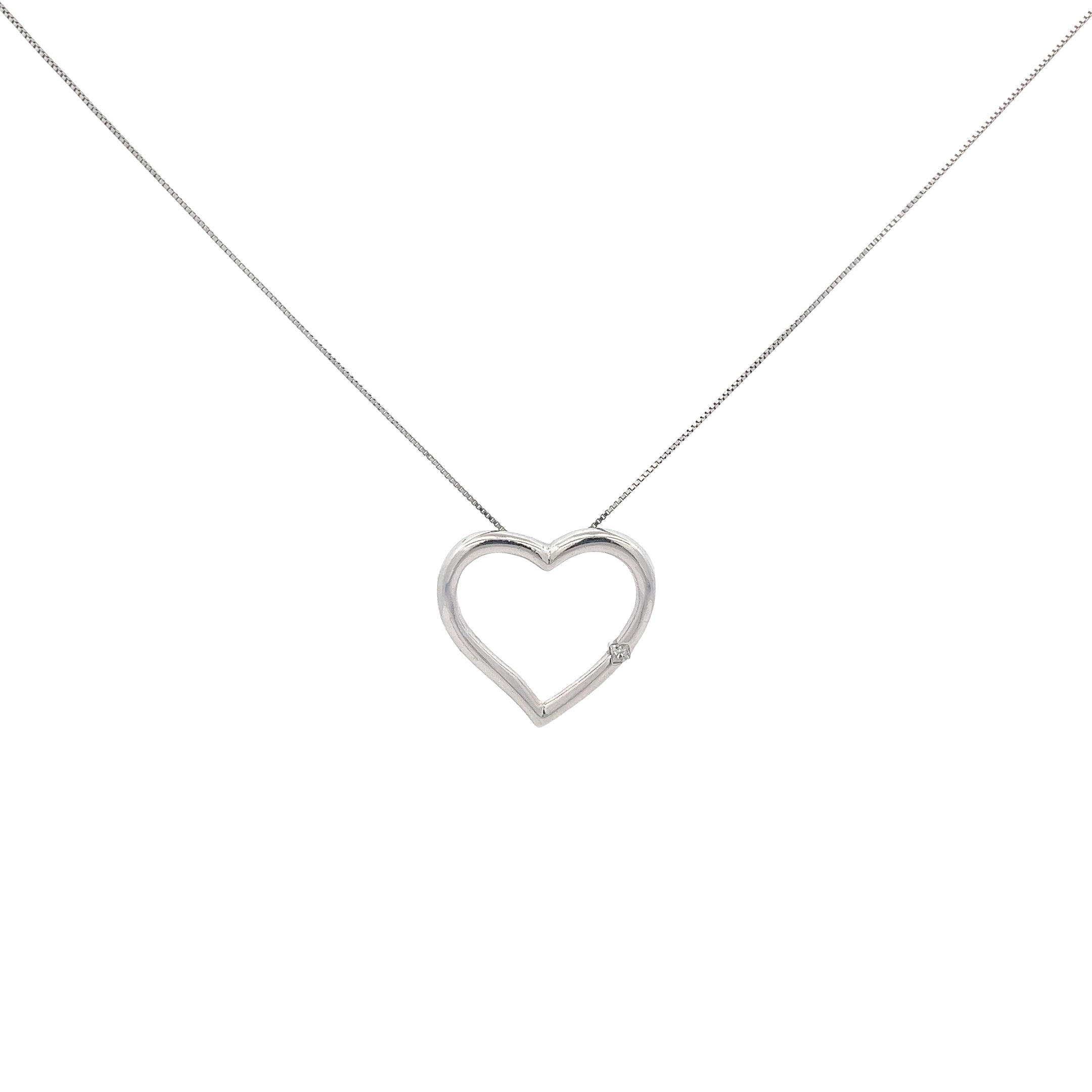 14k White Gold .07ct G SI1 Princess Cut Diamond Floating Heart Necklace