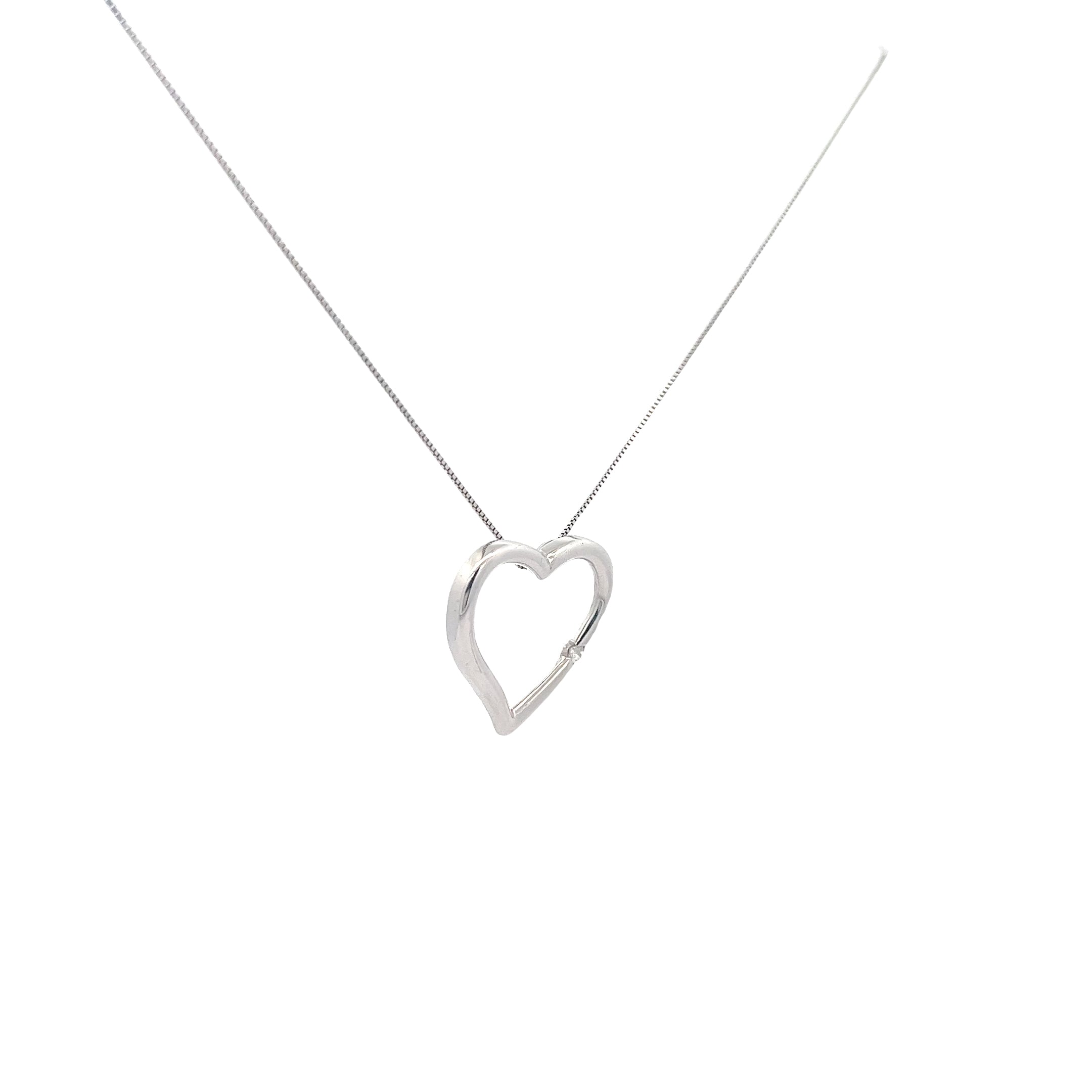 14k White Gold .07ct G SI1 Princess Cut Diamond Floating Heart Necklace