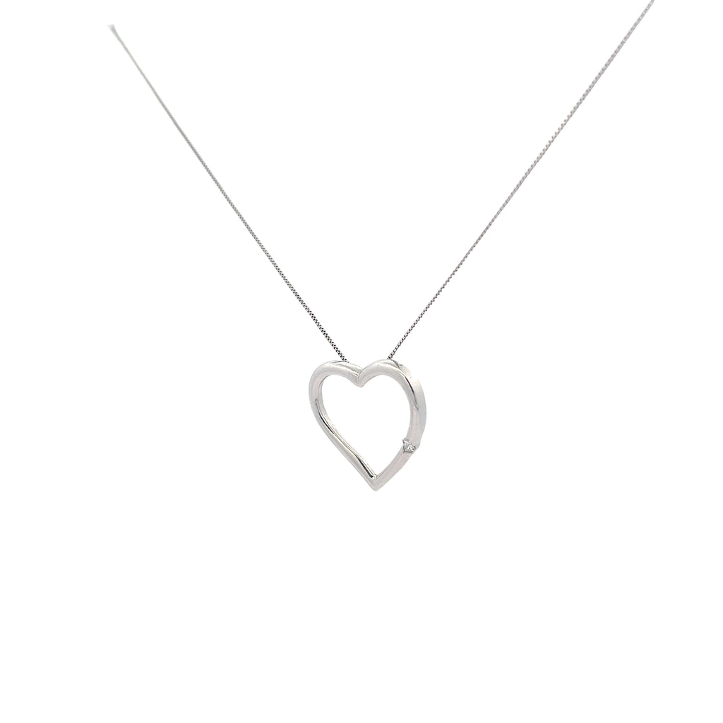 14k White Gold .07ct G SI1 Princess Cut Diamond Floating Heart Necklace
