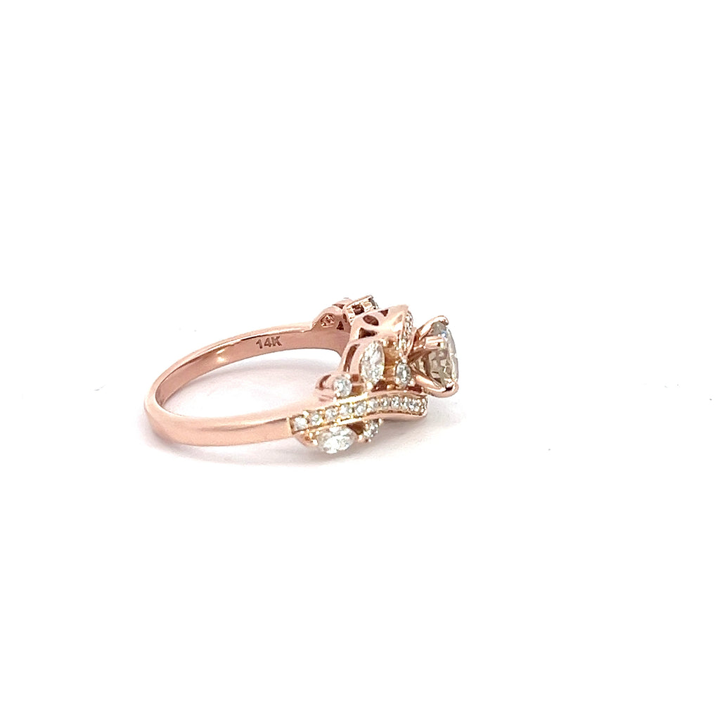 14k Rose Gold .75ct Round Chocolate Champagne/.75ct VS2 Marquise and Round Diamond Ring