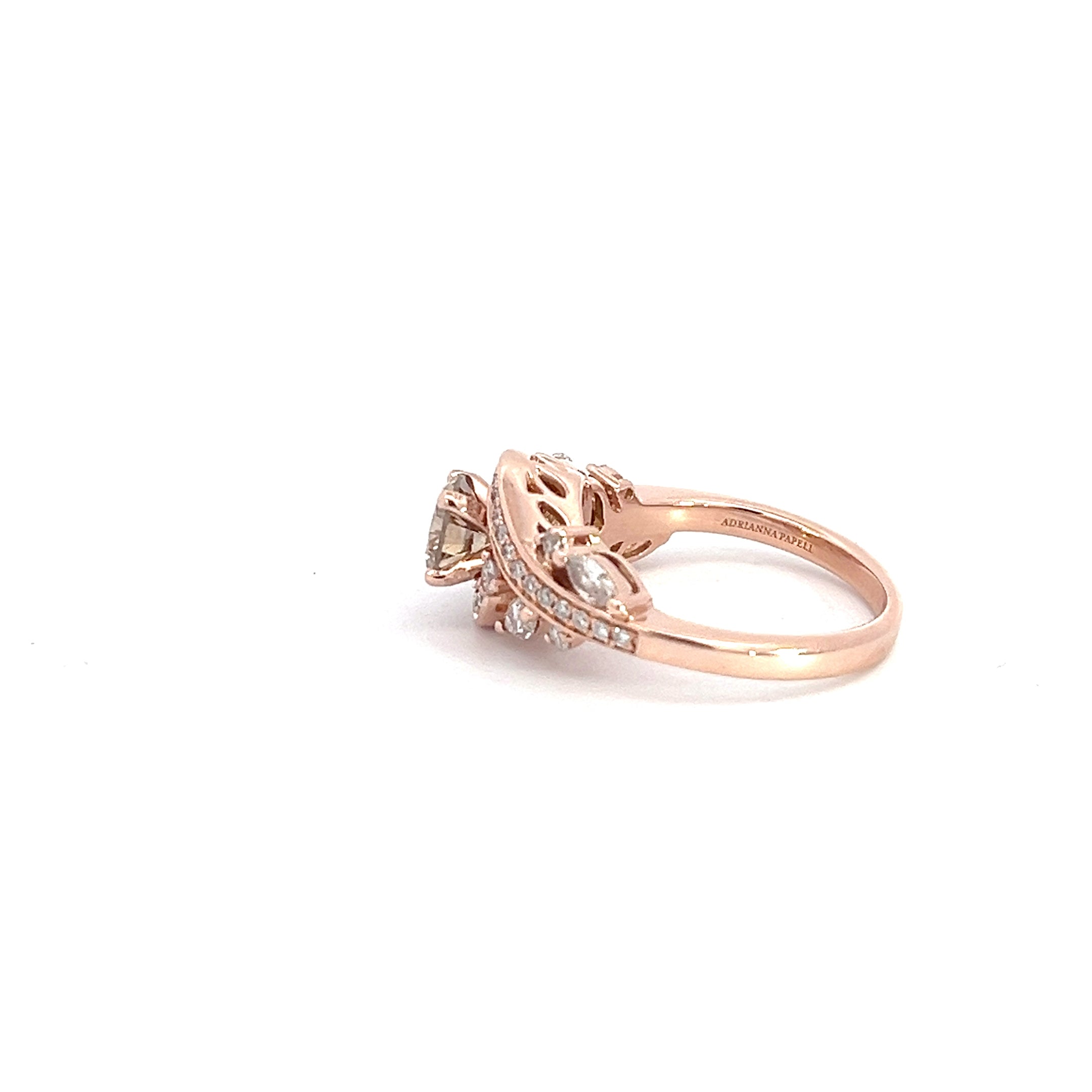 14k Rose Gold .75ct Round Chocolate Champagne/.75ct VS2 Marquise and Round Diamond Ring