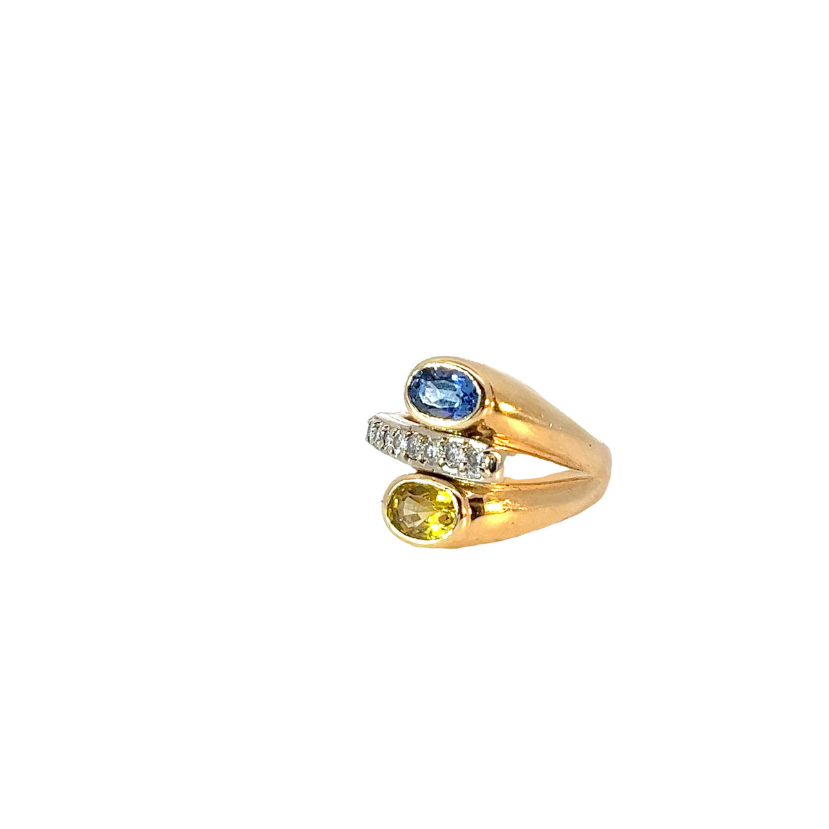 Ladies 14k Yellow Gold Blue and Yellow Sapphire Diamond Ring