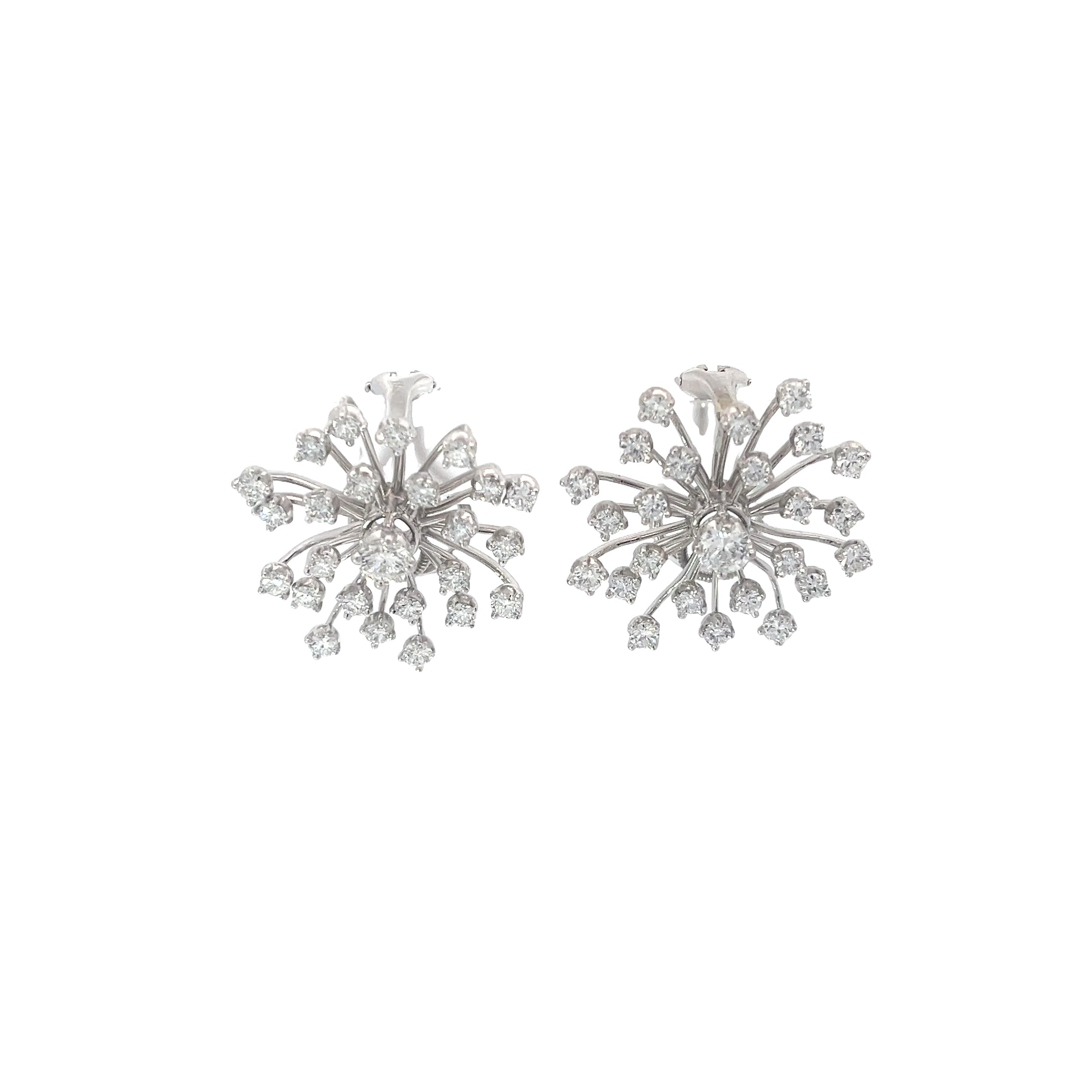 Platinum 2.50ct E VS2 Round Vintage Starburst Diamond Clip Earring