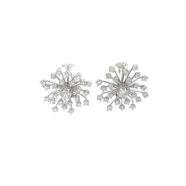 Platinum 2.50ct E VS2 Round Vintage Starburst Diamond Clip Earring