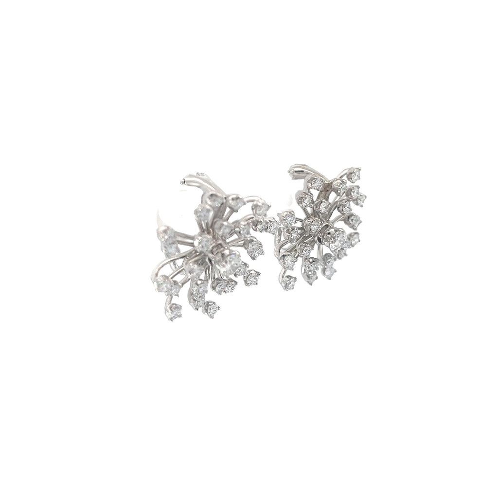 Platinum 2.50ct E VS2 Round Vintage Starburst Diamond Clip Earring
