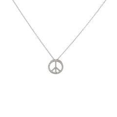 14k White Gold .35ct G SI1 Round Diamond Peace Sign Necklace