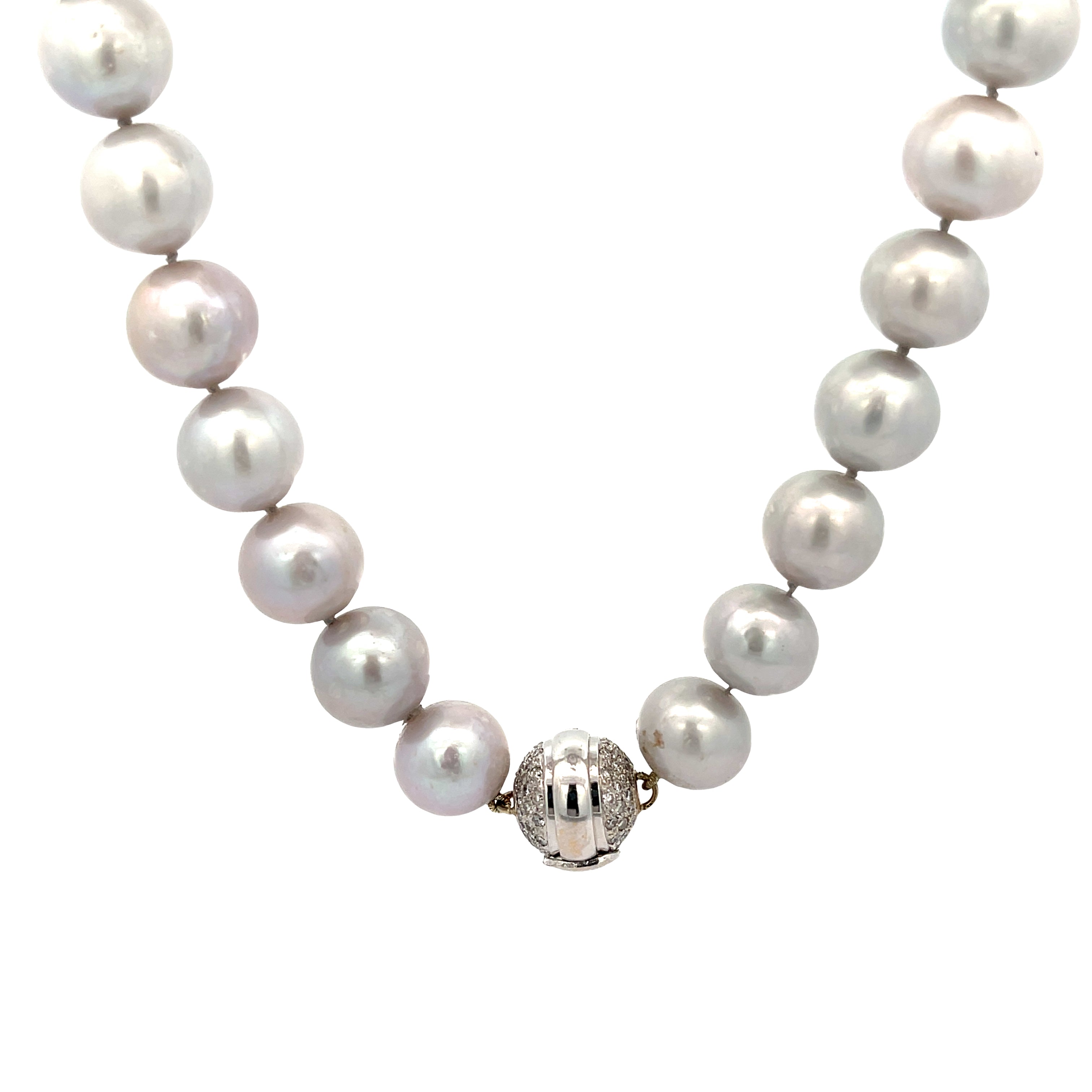 18k White Gold 1.00ct G VS2 Round Diamond with Vintage Grey Pearl 14mm Clasp